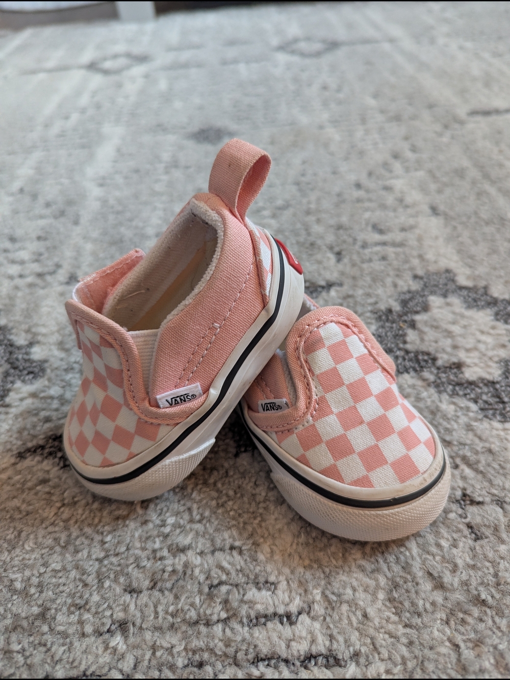 Vans Kids Slip-On Checkerboard Sneakers in Light Pink and White
